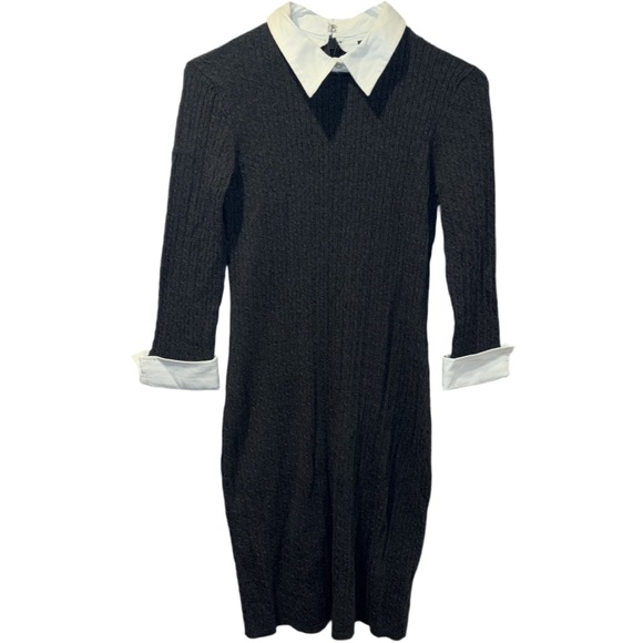 Lauren Ralph Lauren Size Medium Dark Gray Cable Knit Collared Sweater Dress - Picture 3 of 8